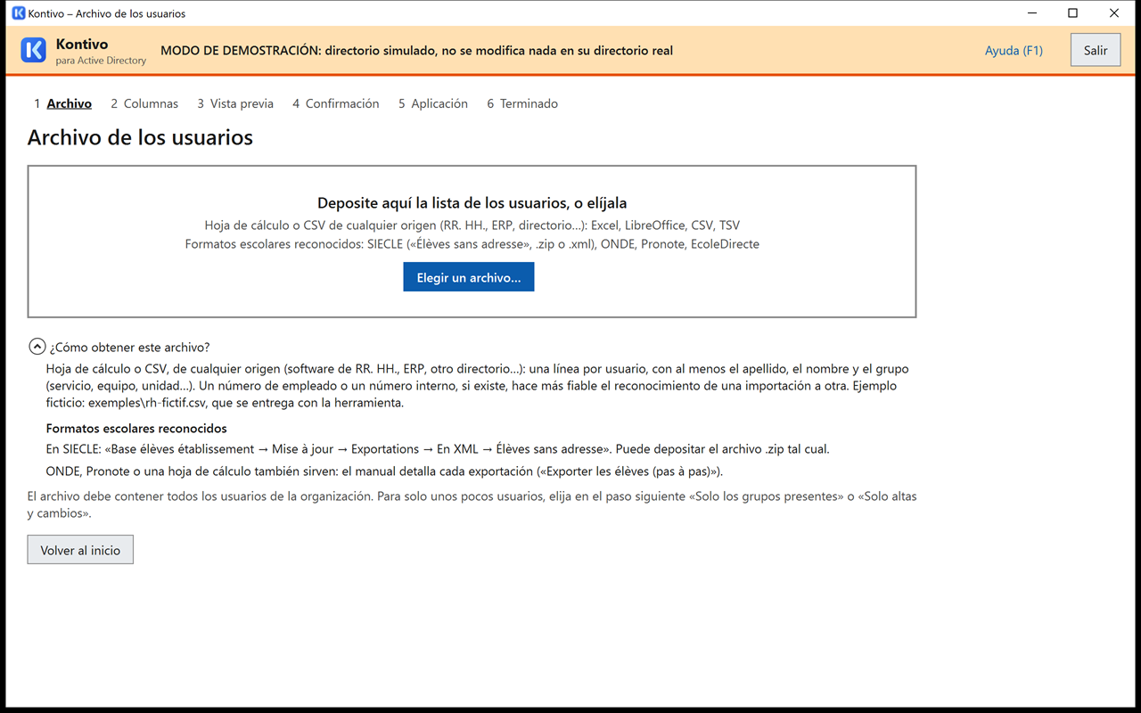 Pantalla Archivo de Kontivo: elección del archivo que se va a importar.